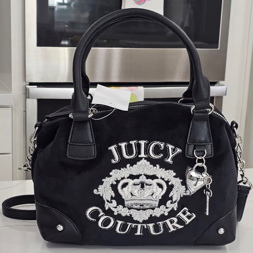 Juicy Couture Falling For Juicy Liquorice Satchel, Sparkle Crown Logo