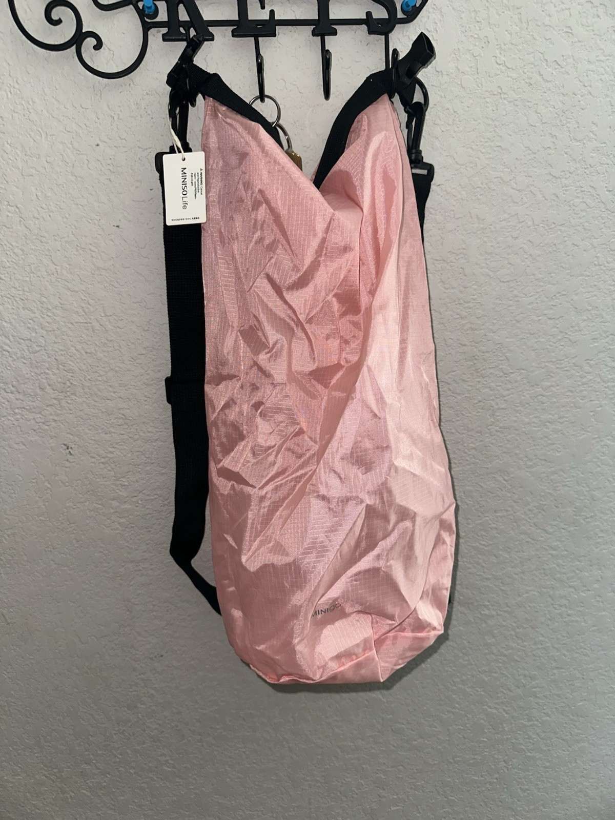 MINISO Life Dual Bucket Backpack Pink/Black Adjustable Strap Detachable Buckle