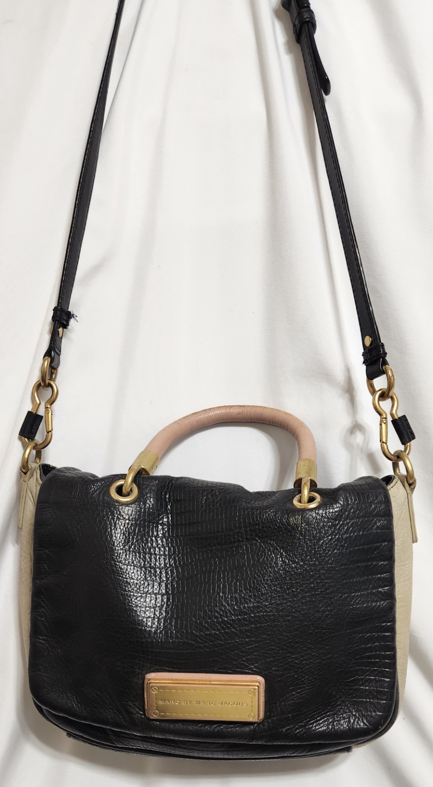 Marc By Marc Jacobs Too Hot To Handle Satchel Bag Black And Beige READ! SEE PICS