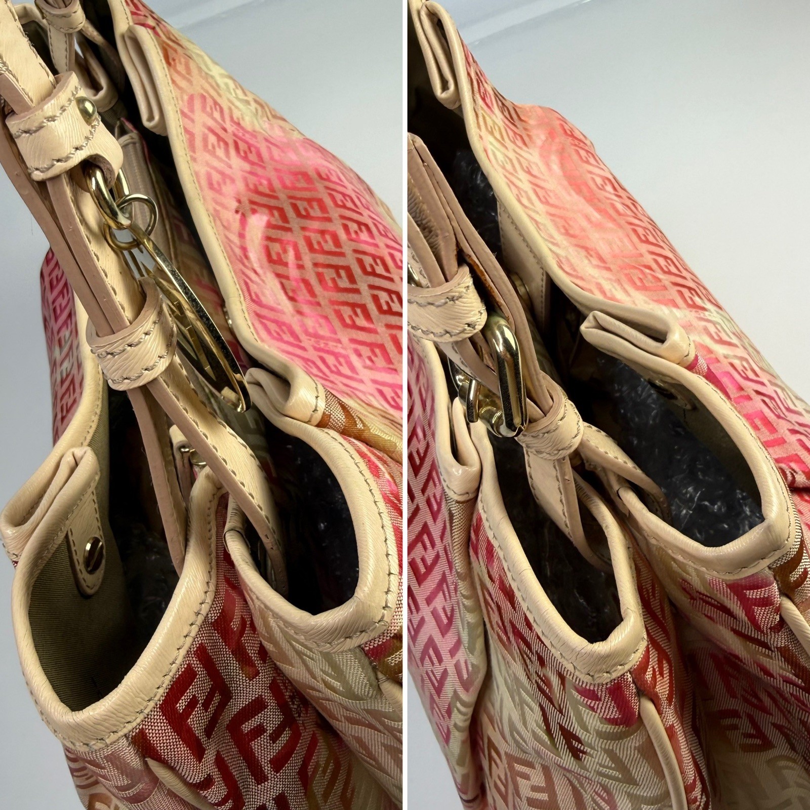 🌸 Authentic FENDI Chef Shoulder Bag Pink Floral Zucca FF Canvas 8BH220 🌸