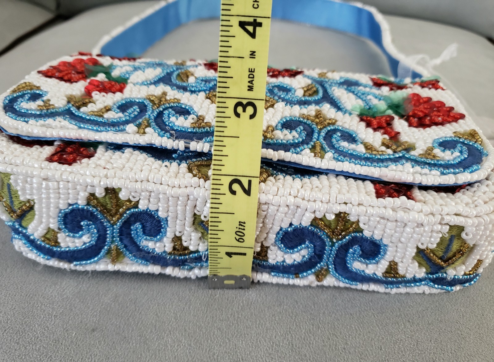 Handcrafted in India Raspberry Vine Beaded Sequin Shoulder Bag White Blue Red