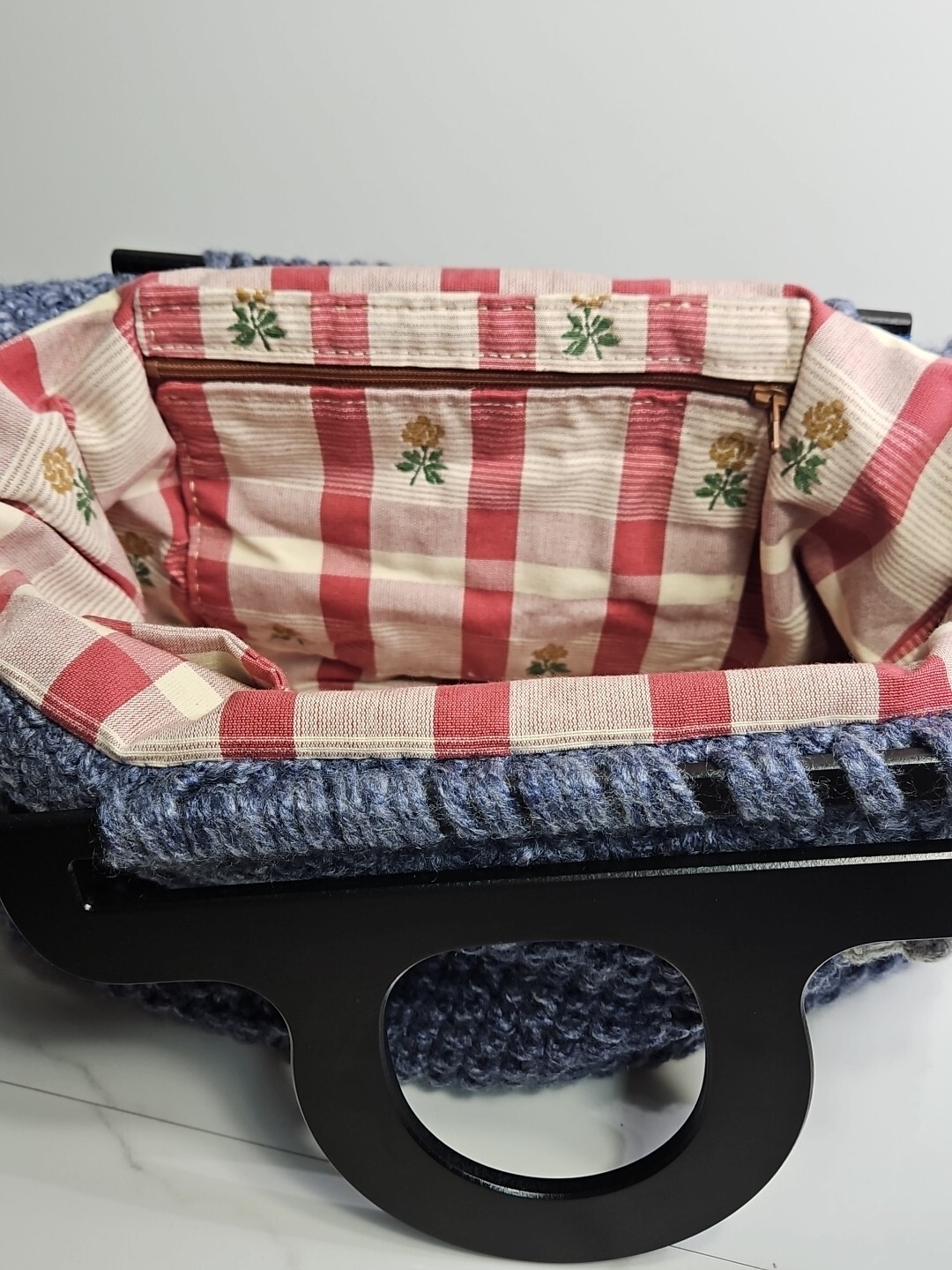 Hand Crafted Blue Wool Blended Crochet Tote Bag 12x9x4″
