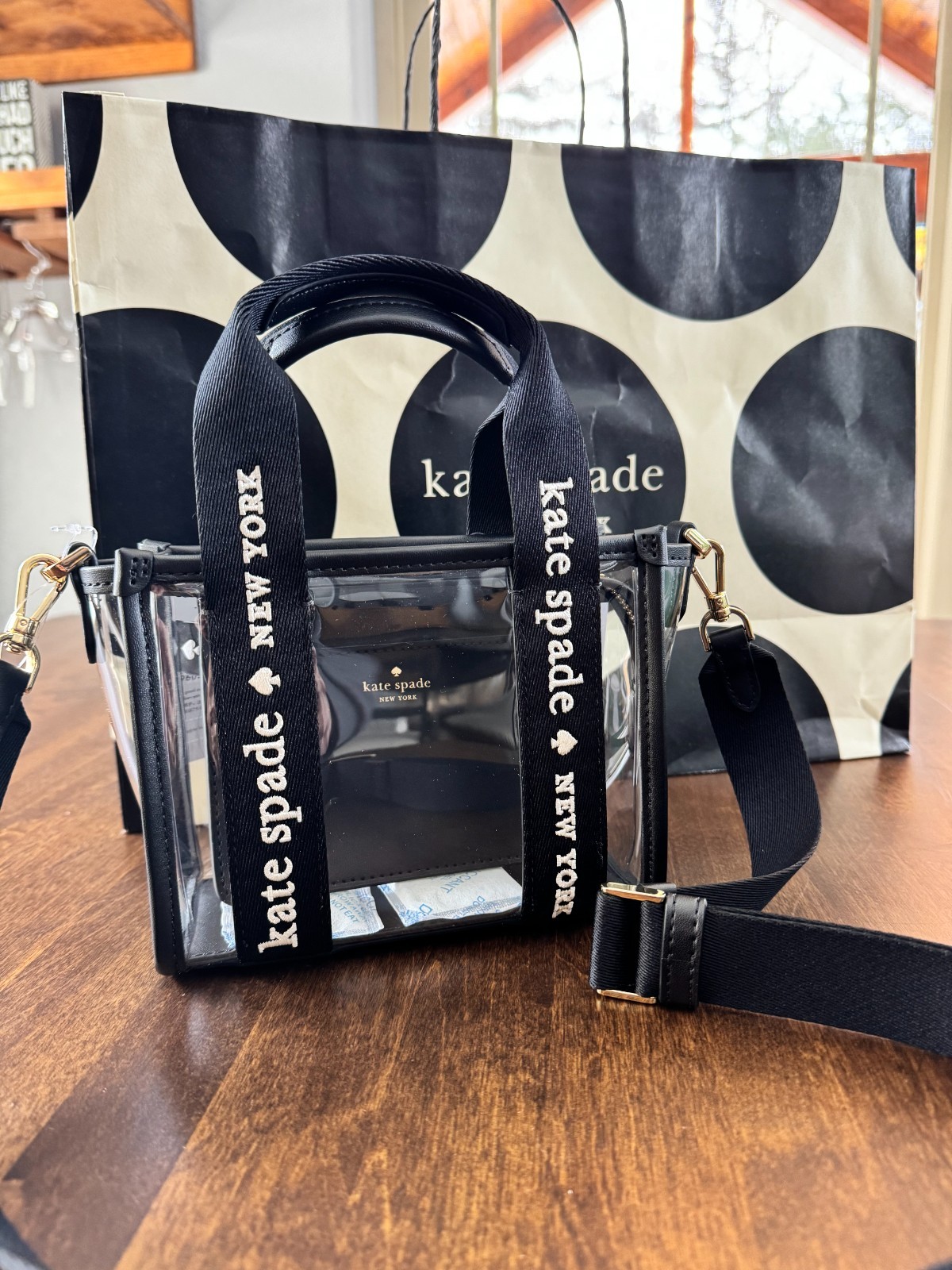 Kate Spade Kip Clear Mini Tote Crossbody See Through Stadium Bag – Black
