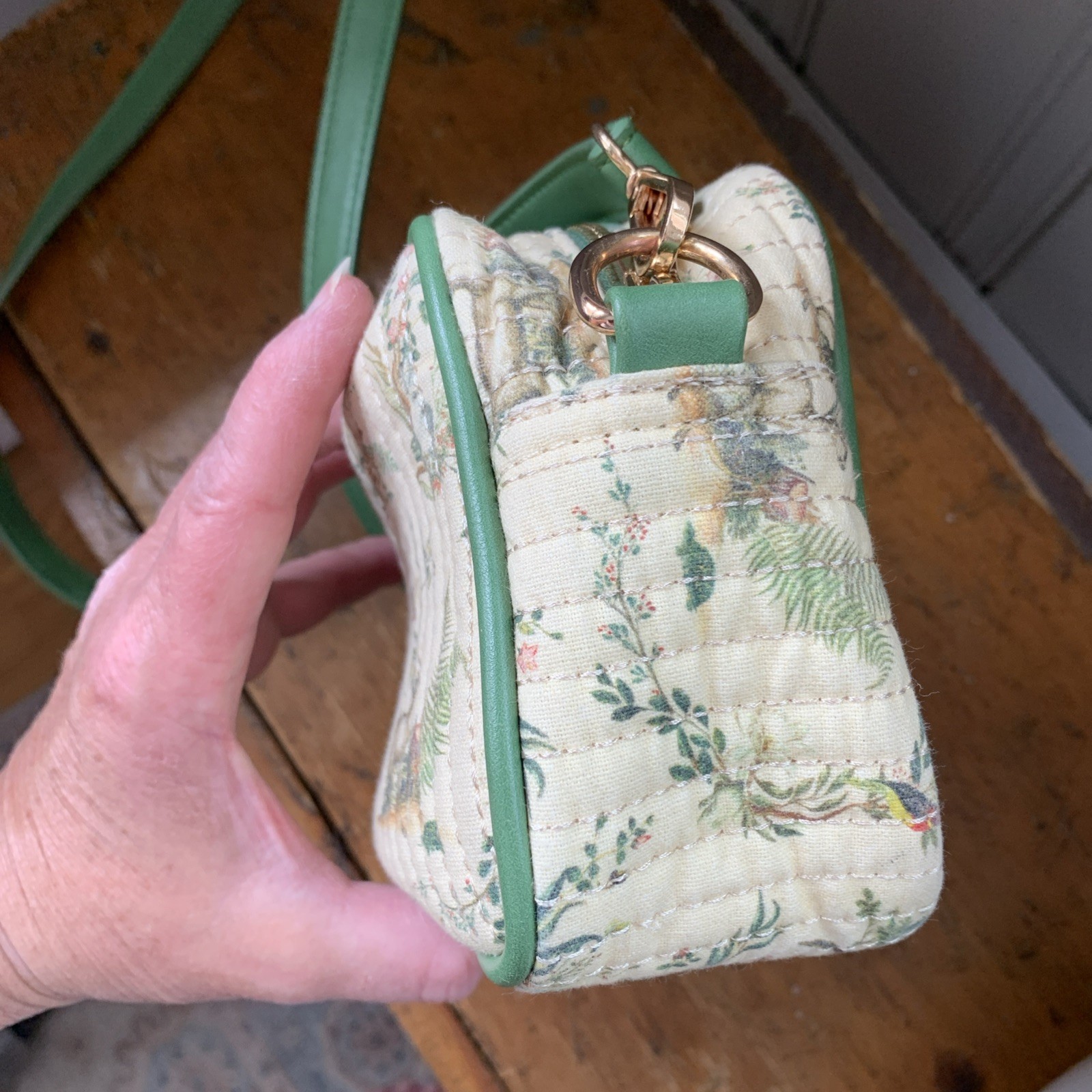 FABLE England Quilted Forest Animals Print Kelly Green Crossbody Bag Purse Small