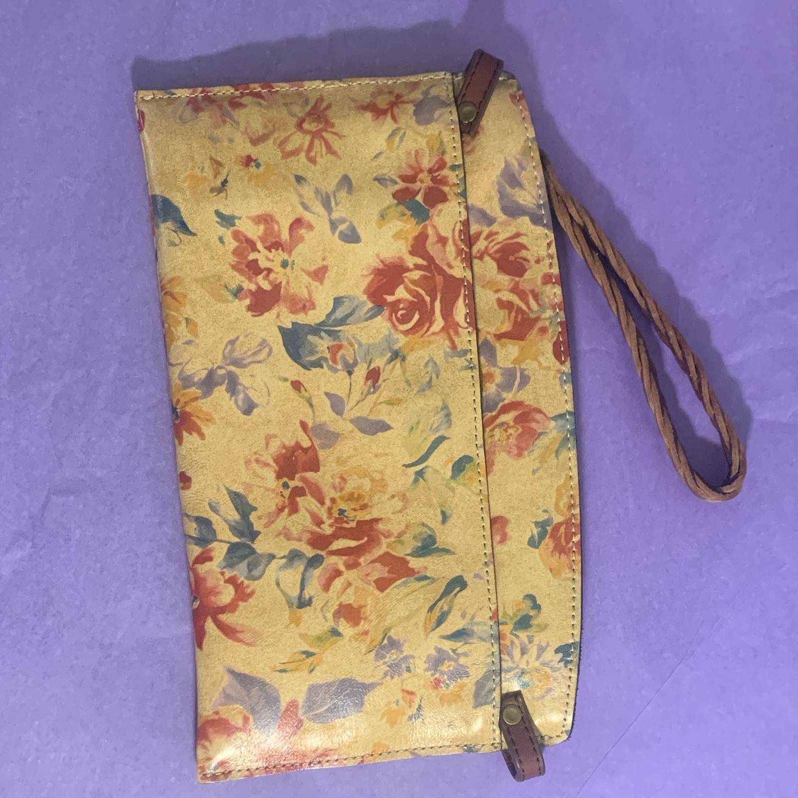 Floral Rose Wristlet Clutch Zip Pouch Yellow Red Blue, Lined, Inner Pockets