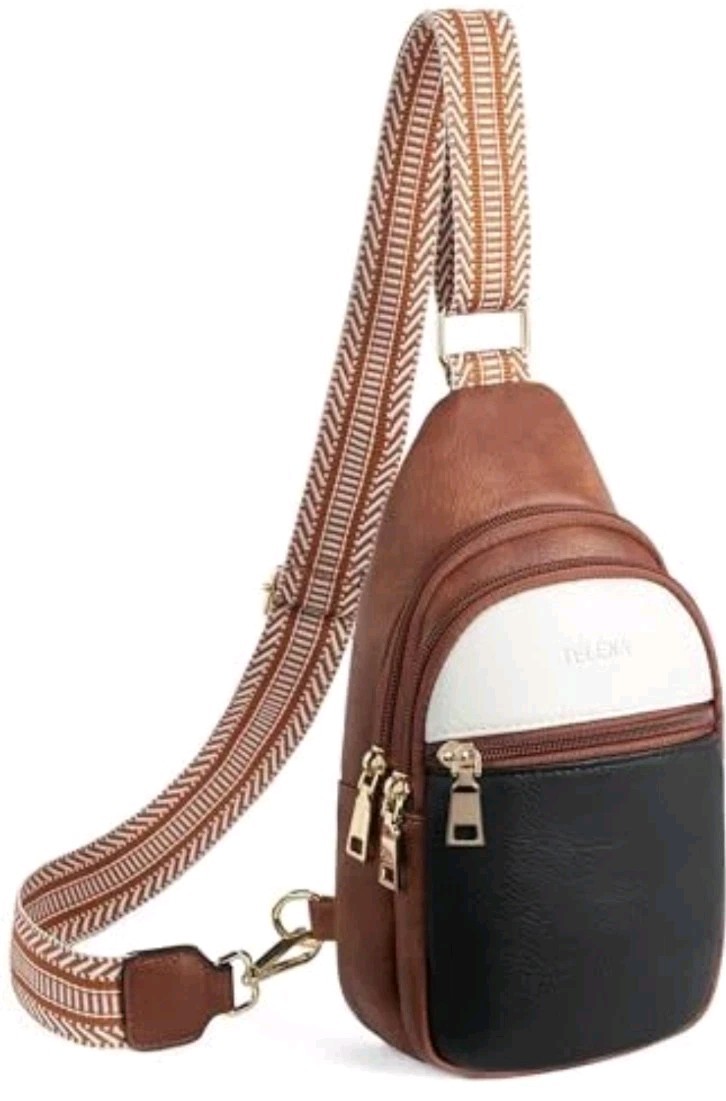 TELENA Sling Bag Purse for Women Crossbody Leather Black/Brown/White