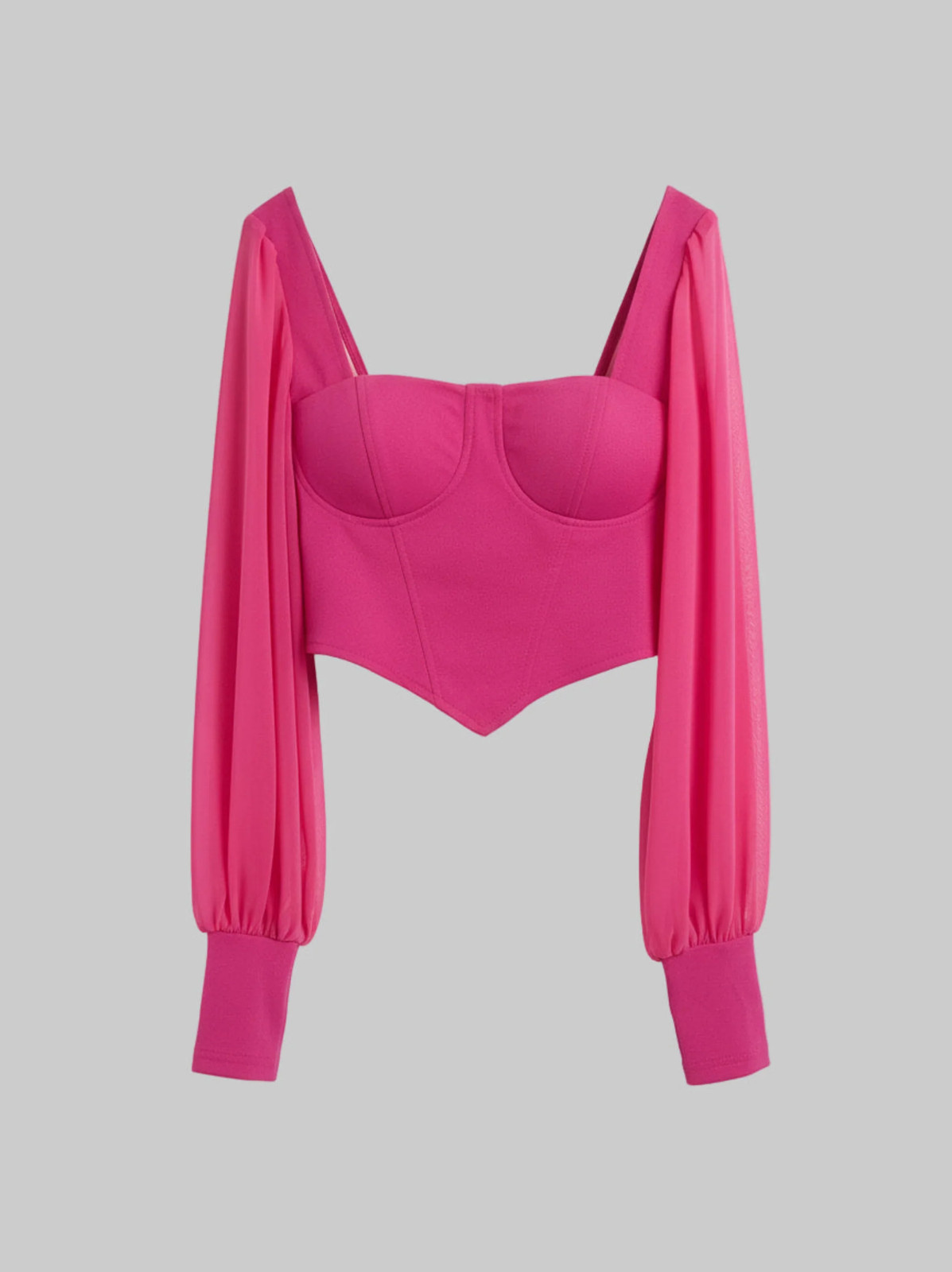(Eilly Bazar) Long sleeve cropped blouse – Hot Pink, Size XS, PRE-LOVED