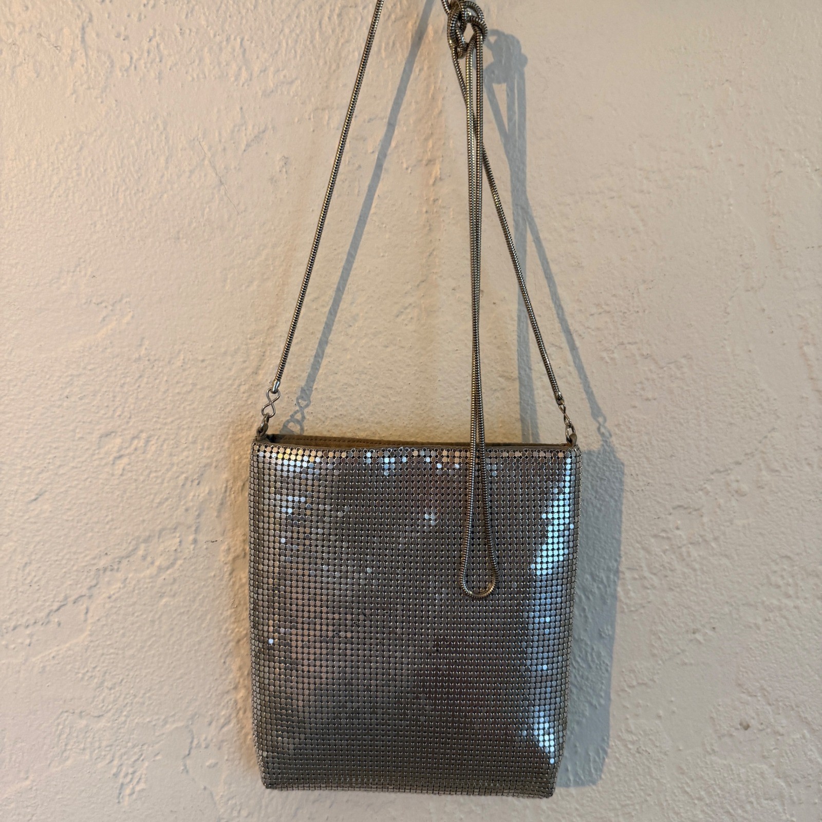 Valerie Stevens Silver Metal Mesh Crossbody Evening Bag with Mirror