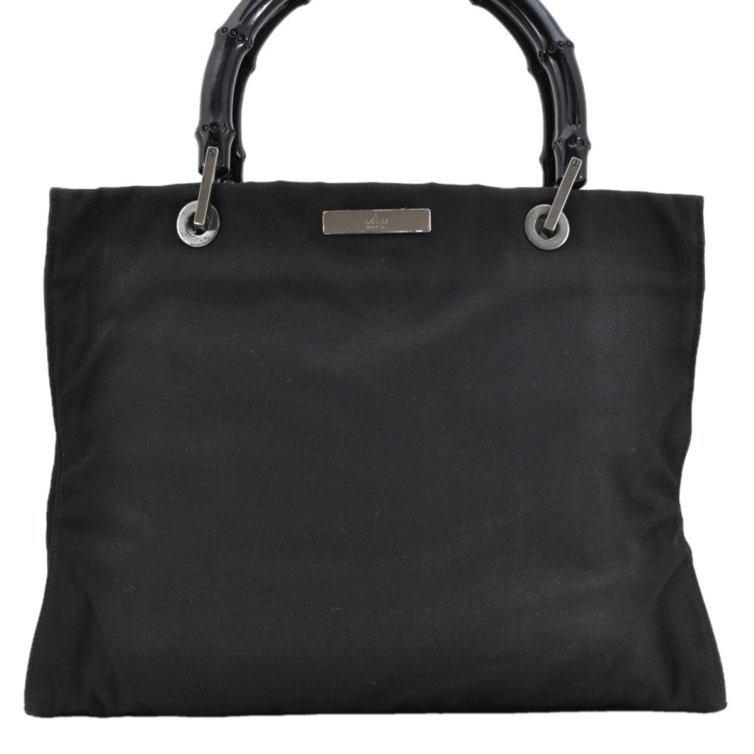 Authentic GUCCI Bamboo Tote Hand Bag Purse Nylon Black AB834
