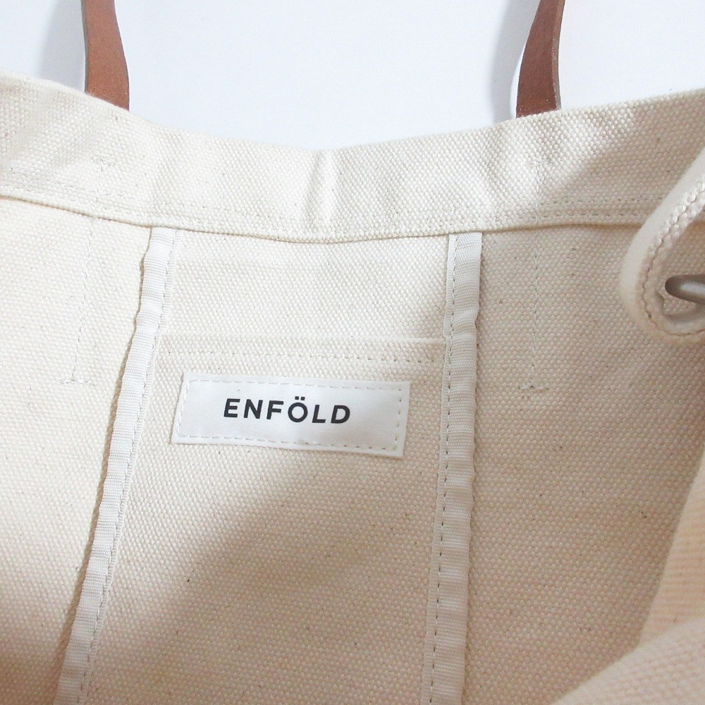 ENFOLD Canvas 2-Way Shoulder Bag/Tote Bag Ivory Brown Women USED