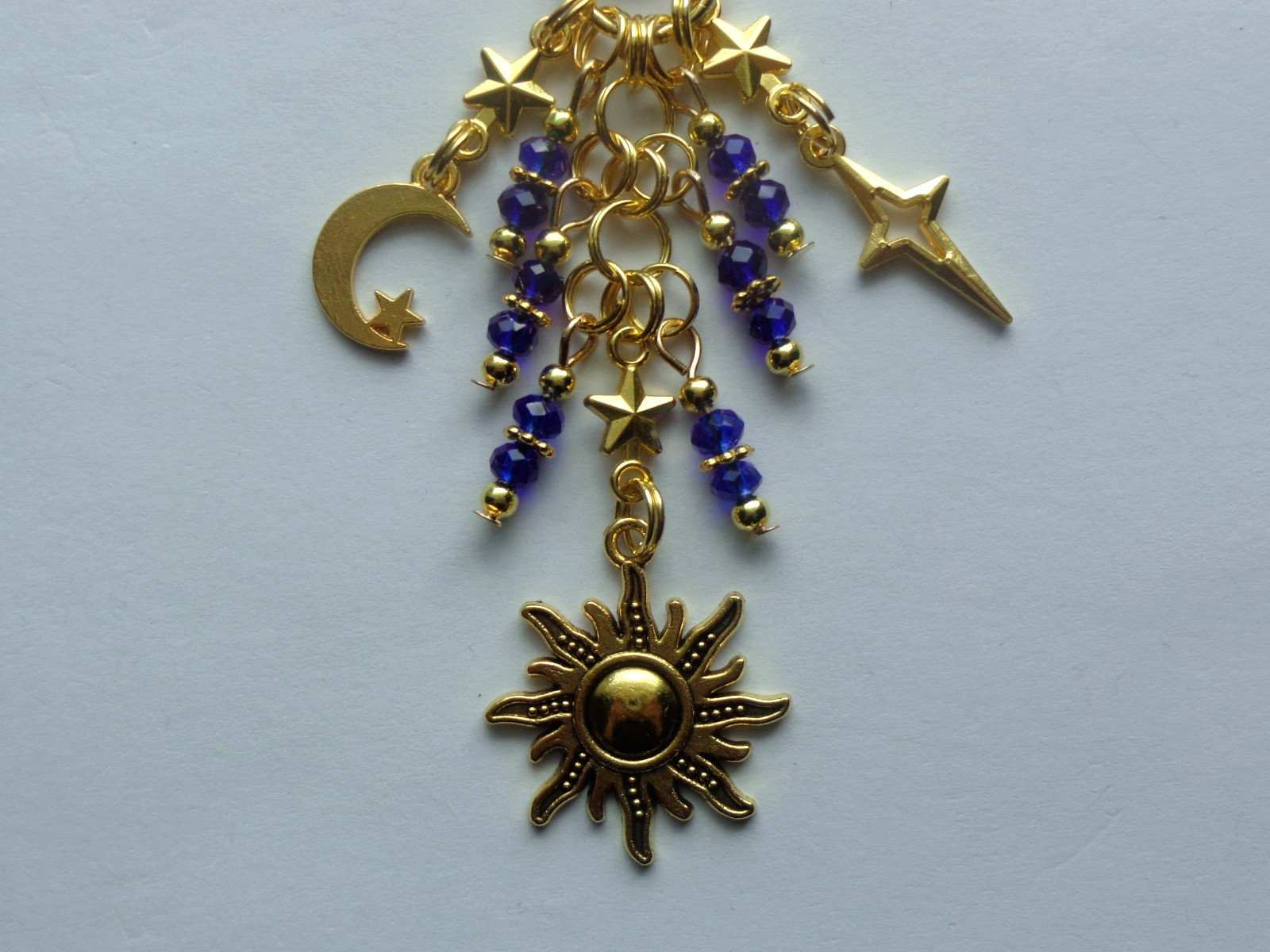CELESTIAL MOON STAR & SUN KEY CHAIN BAG CHARM PURSE CLIP JUNK JOURNAL DANGLE