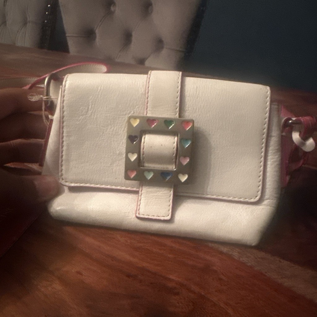 Dooney & Bourke White/Pink Heart Crossbody Bag Buckle, Adjustable Strap