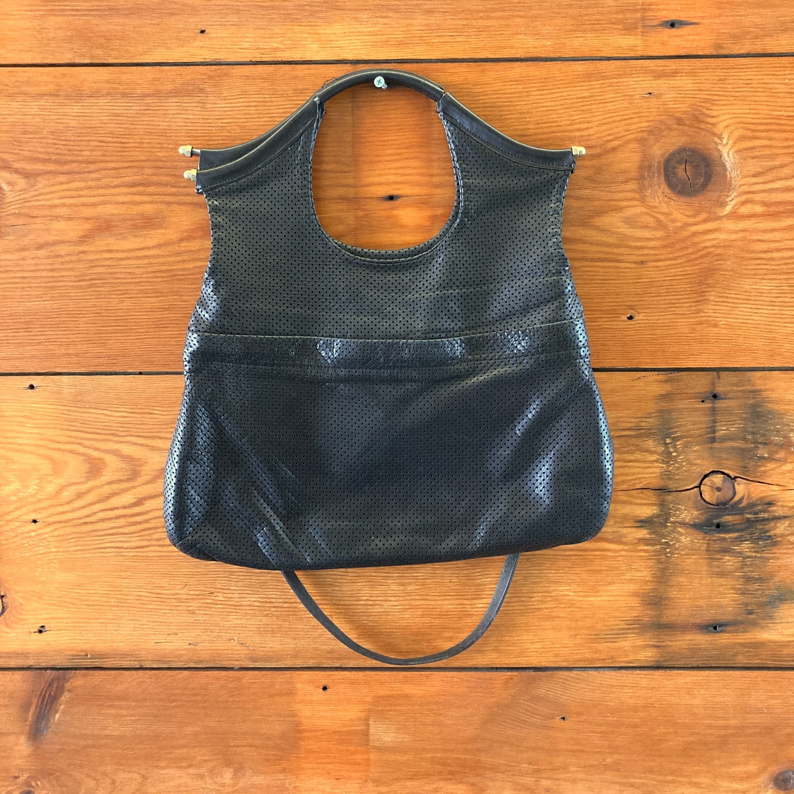 JAS M.B. London Black Perforated Leather Foldover Shoulder Purse – 0904NF
