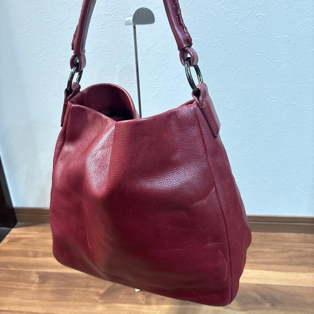 Tsuchiya Kaban Clarte Swing One Shoulder Bag Red Leather Auth
