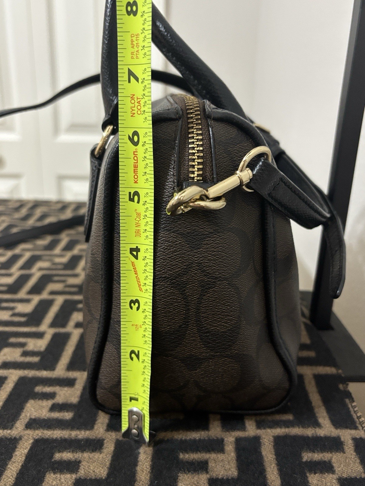 Coach Signature Brown/Black Small Satchel Top Handle Bag Detachable Strap Gold