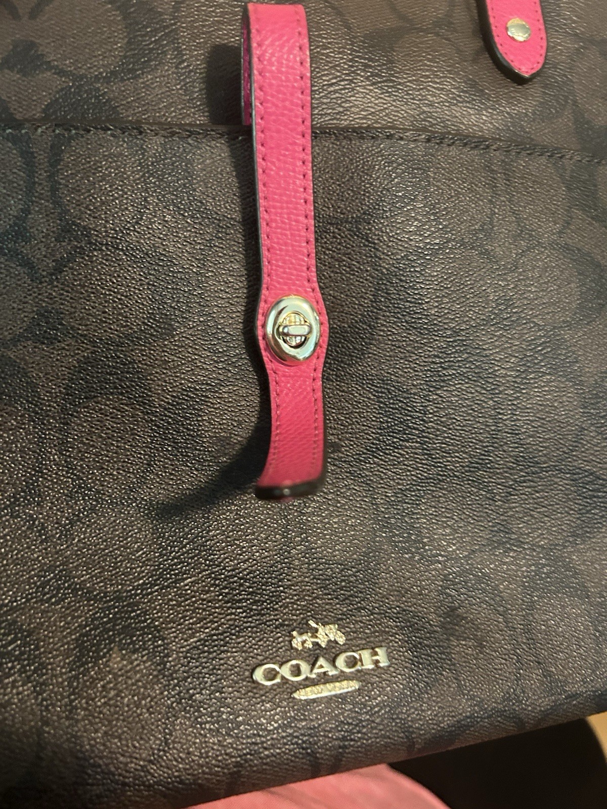 Coach Signature Ruby Tote Bag Brown Pink Zip Closure Silver Hardware Lined