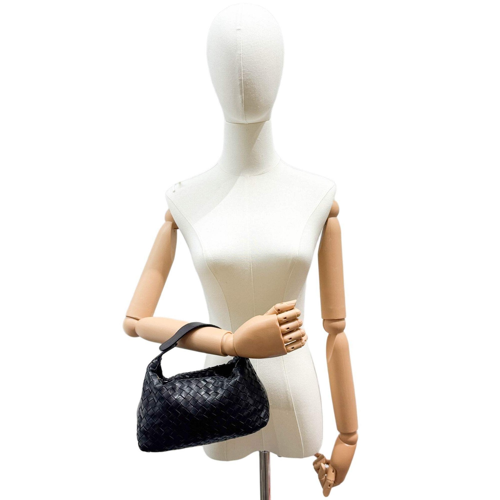BOTTEGA VENETA Intrecciato Black Leather Pouch Hand Bag