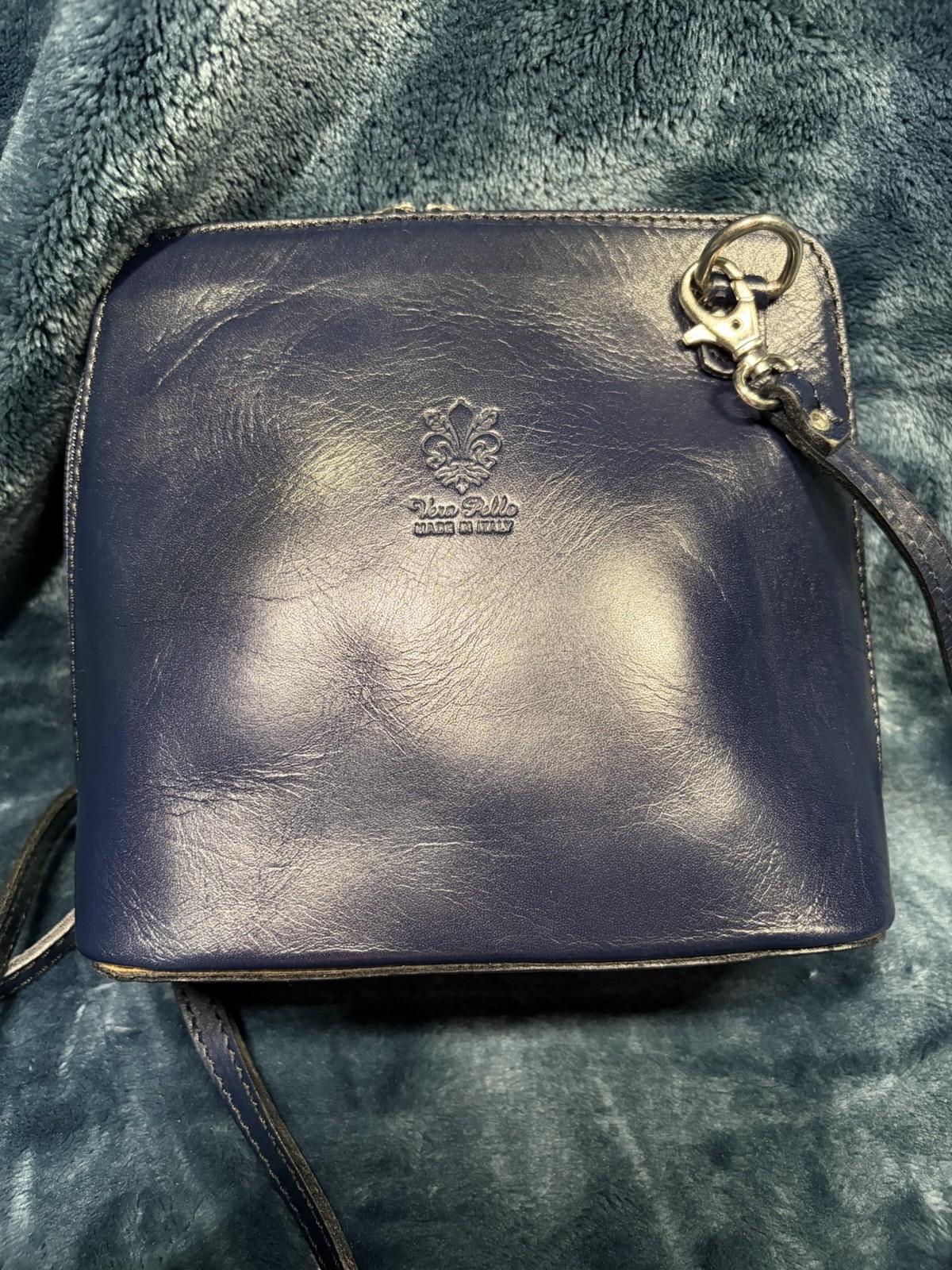 VERA PELLE LEATHER NAVY BLUE ITALIAN PURSE CROSSBODY BAG