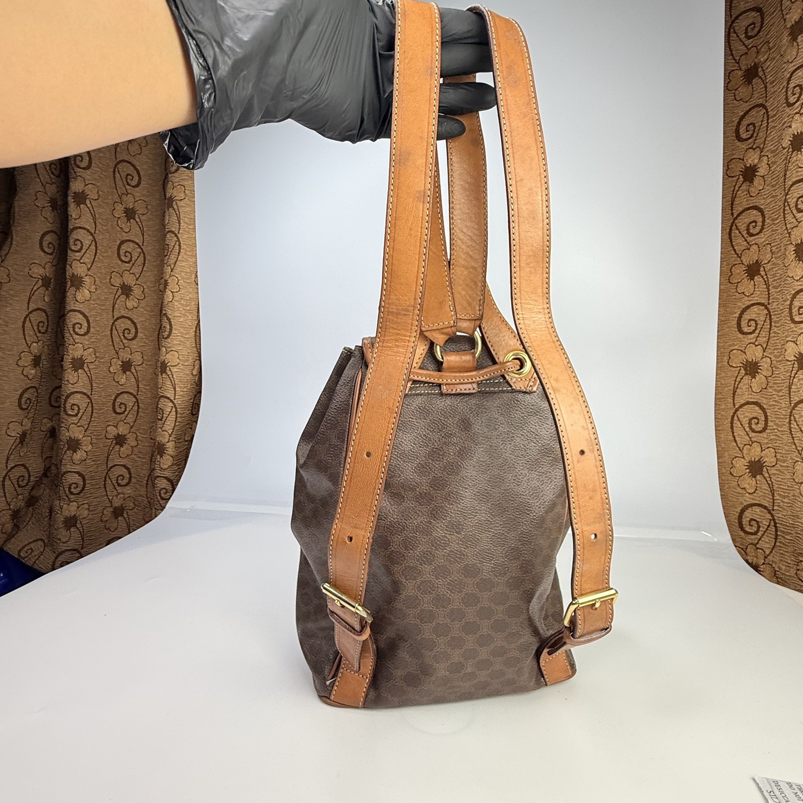 💫Authentic CELINE Macadam Monogram PVC & Leather Drawstring Backpack Vintage💫