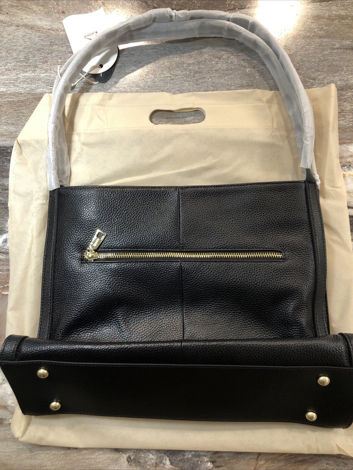 Kattee Black Leather Shoulder Handbag Purse With Dust Bag New With Tags