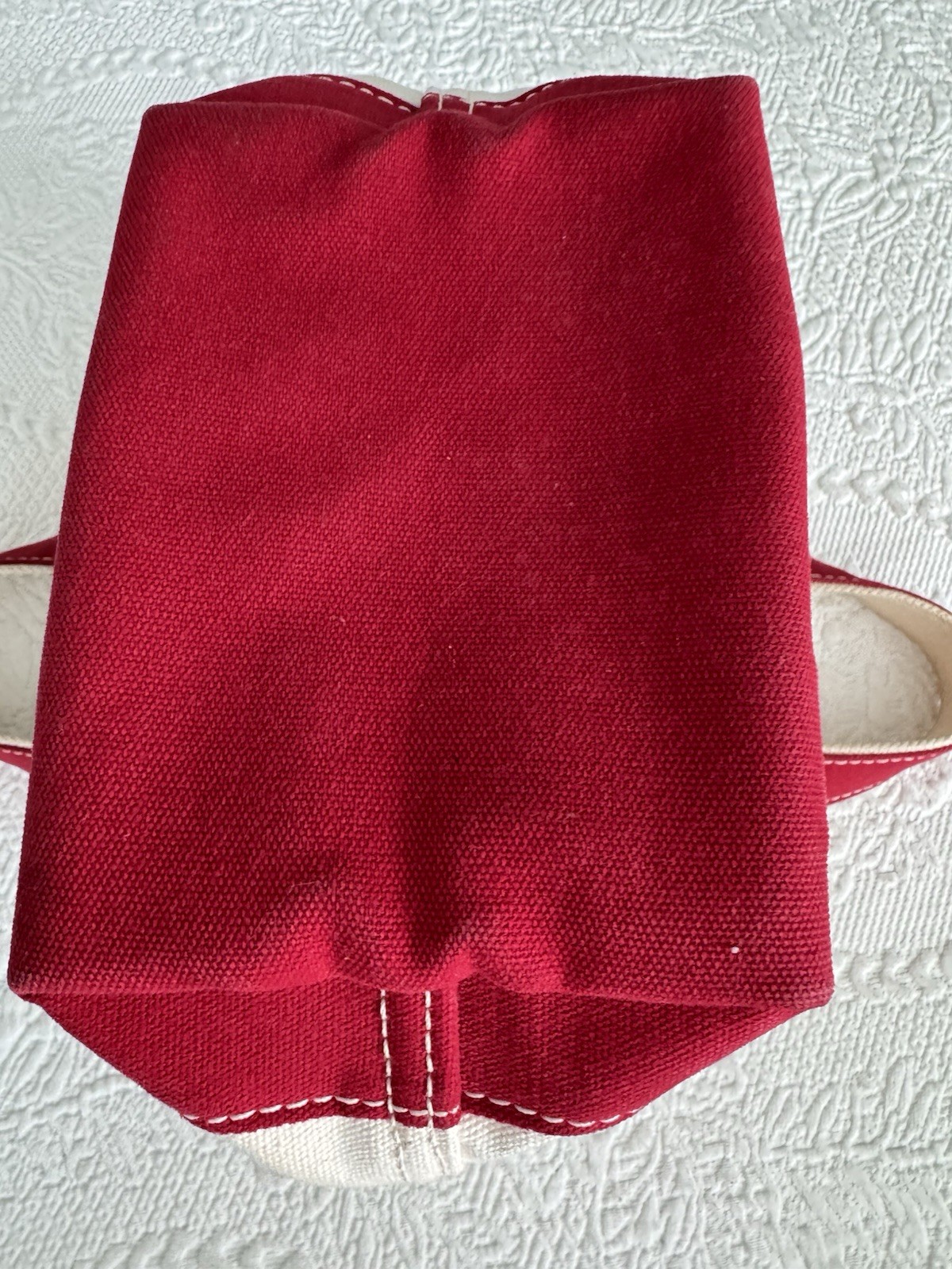 Lands End Canvas Tote Bag Mini Small Off White Cream Red Trim Handbag Purse Y2K