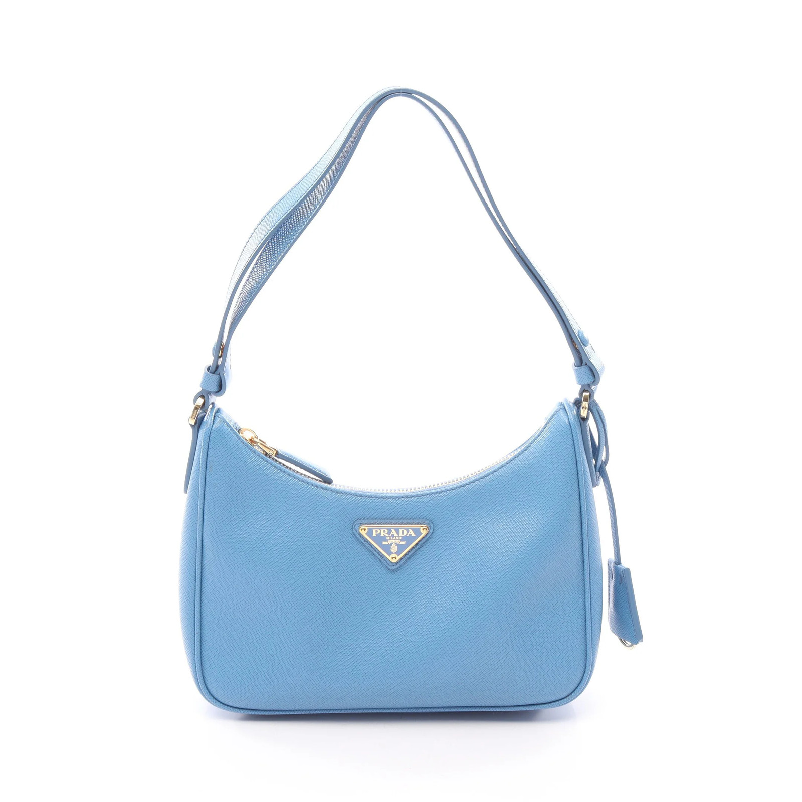 Prada Re-Edition 2005 Shoulder Bag Blue Leather Women’s with Clochette #RCB10352