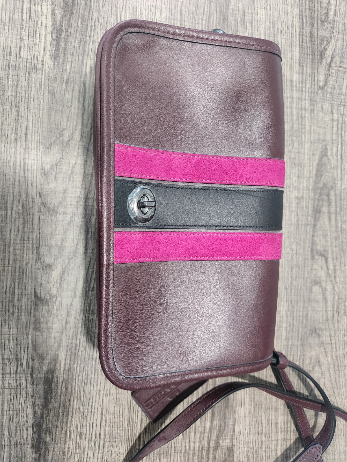 Coach Burgundy Pink/Black Stripe Crossbody Zip And matching Wallet Legacy 75th
