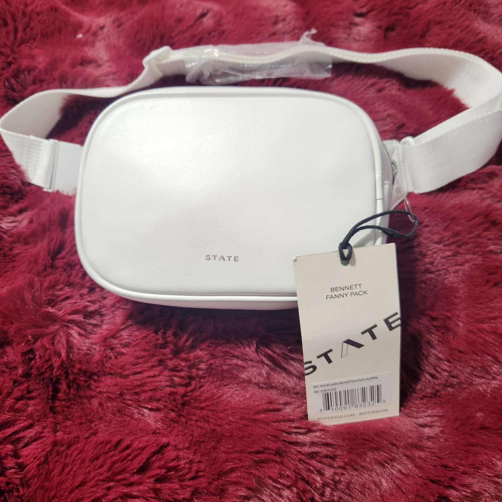 STATE Bennett Fanny Pack White Smooth Leather Crossbody Waist Belt Bag Purse NWT