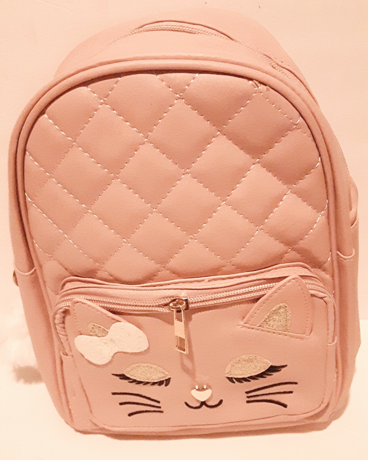 Cat Faux Leather 8″ Mini Backpack Glitter Ears Lady Purse Travel Bag New Pink