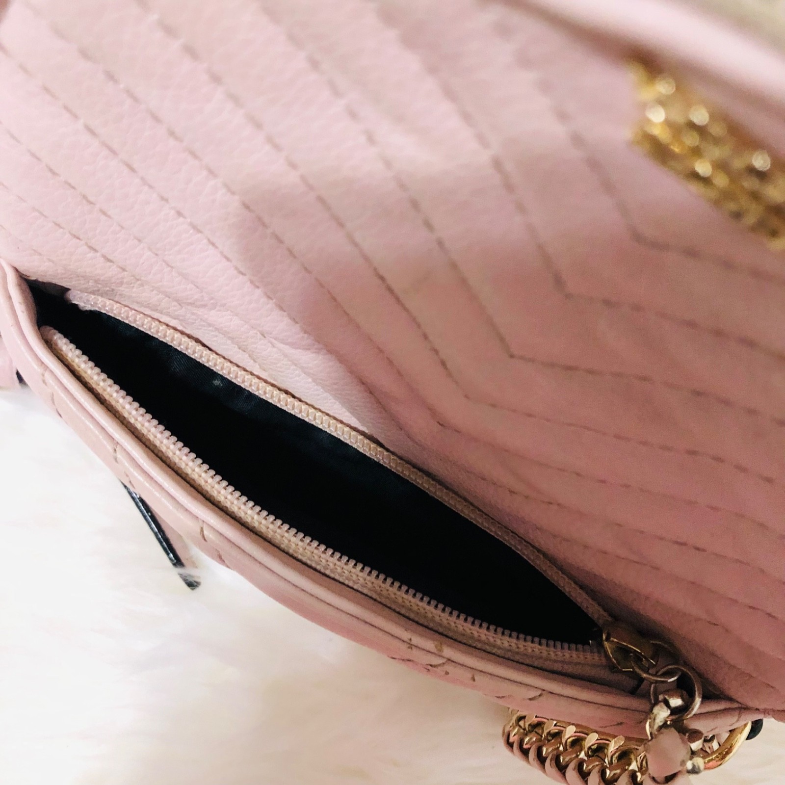 Victoria’s Secret V-quilt Mini City Backpack Pink with gold chain Hardware