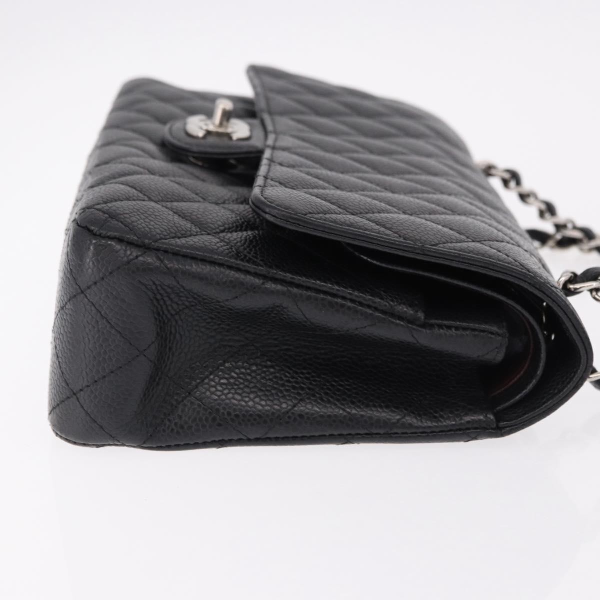 CHANEL Chain Matelasse 25 Bag Grained Calf Skin Black Silver CC Auth yk20613SM