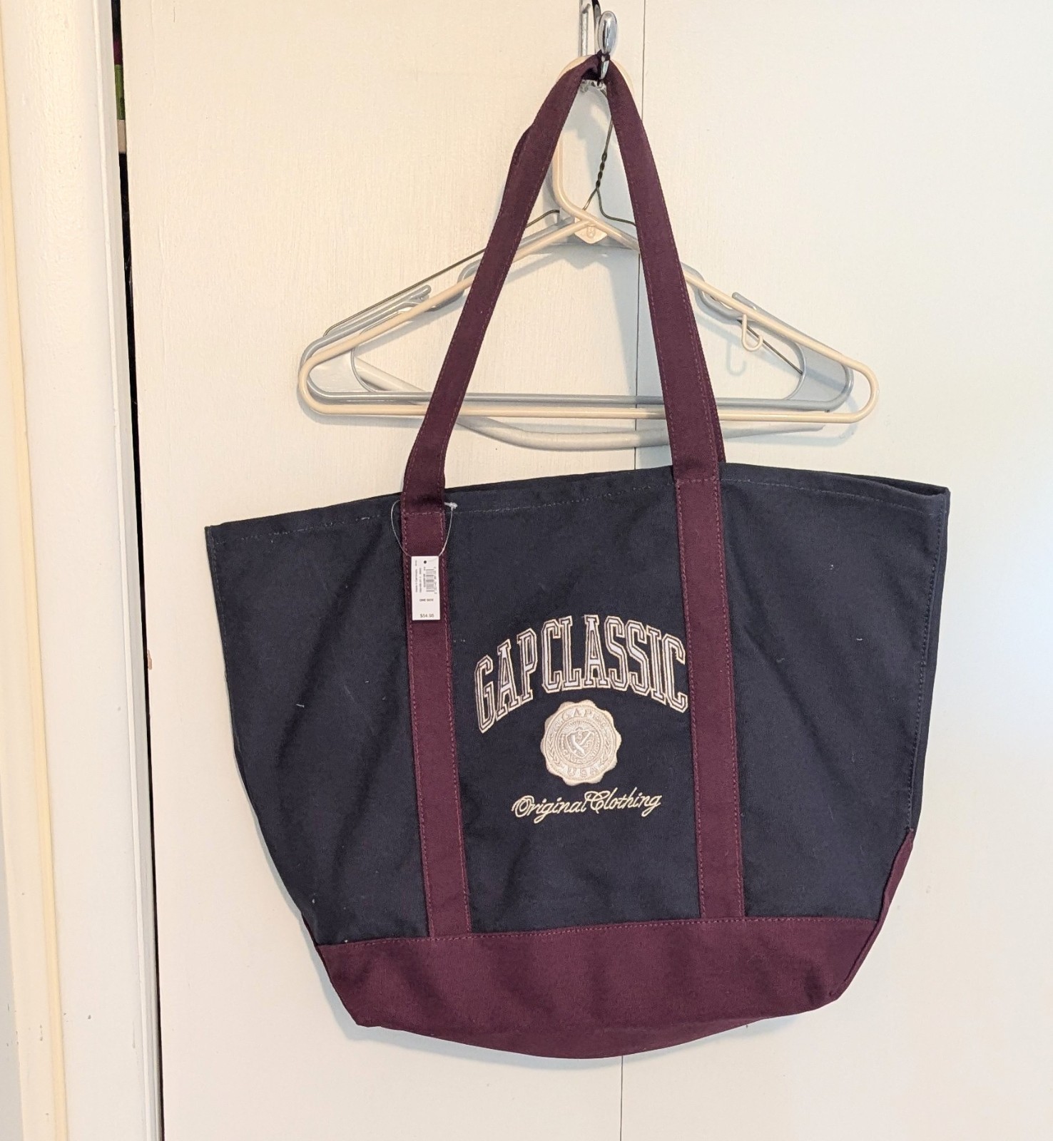 Gap Classic Tote Bag One Size Blue Burgundy Canvas Brand New Varsity Logo