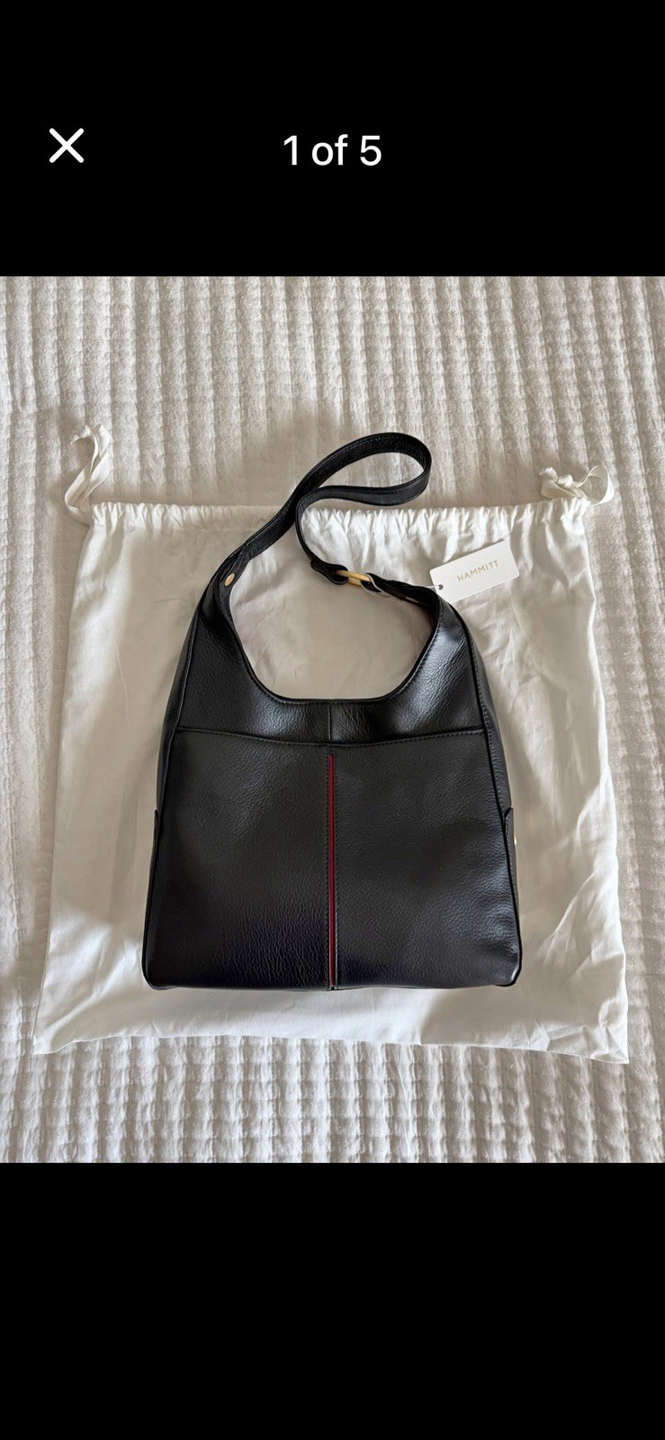 Hammitt Tim Medium Leather Hobo Handbag Black/Brushed Gold