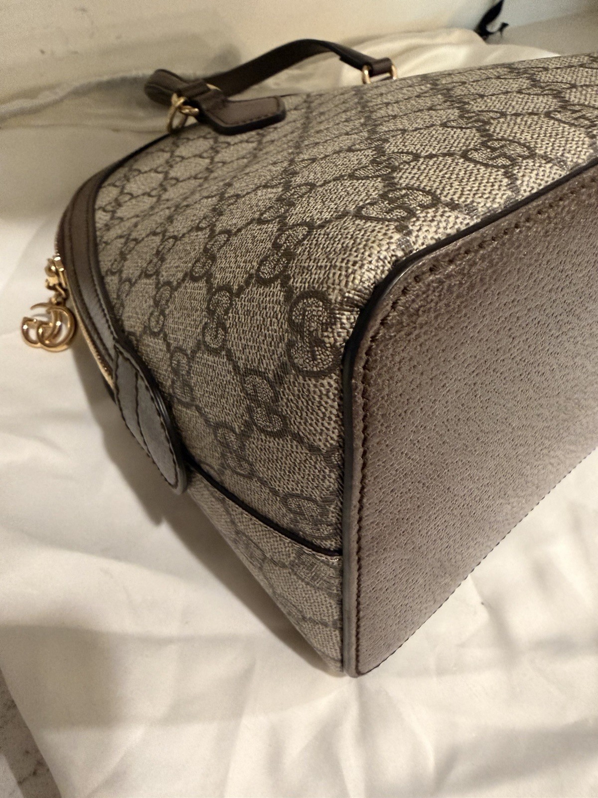 Gucci GG Monogram Web Stripe Top Handle Satchel Zip Bag w/ Detachable Strap