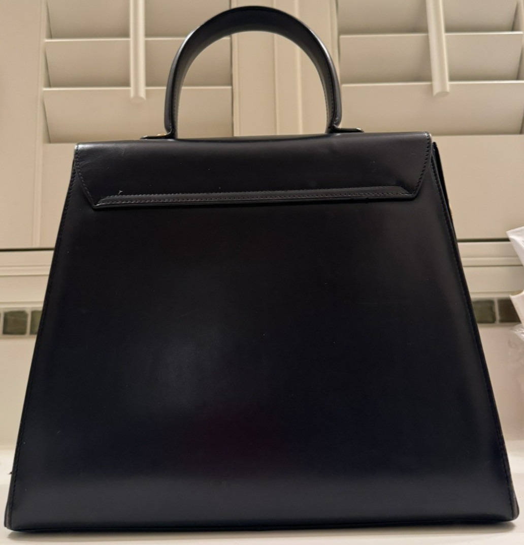 Salvatore Ferragamo Gancini Leather Hand Bag Black Gold Hardware