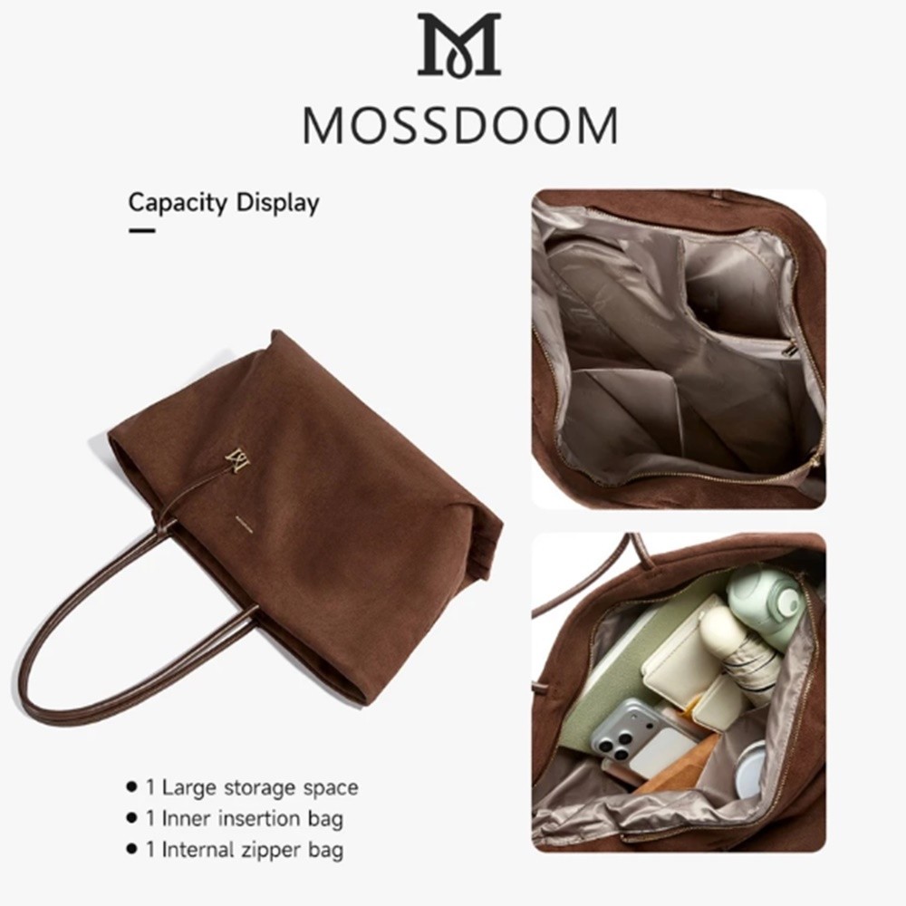 MOSSDOOM Bag Rectangle Shoulder High Capacity For Women Simple Korean Grey
