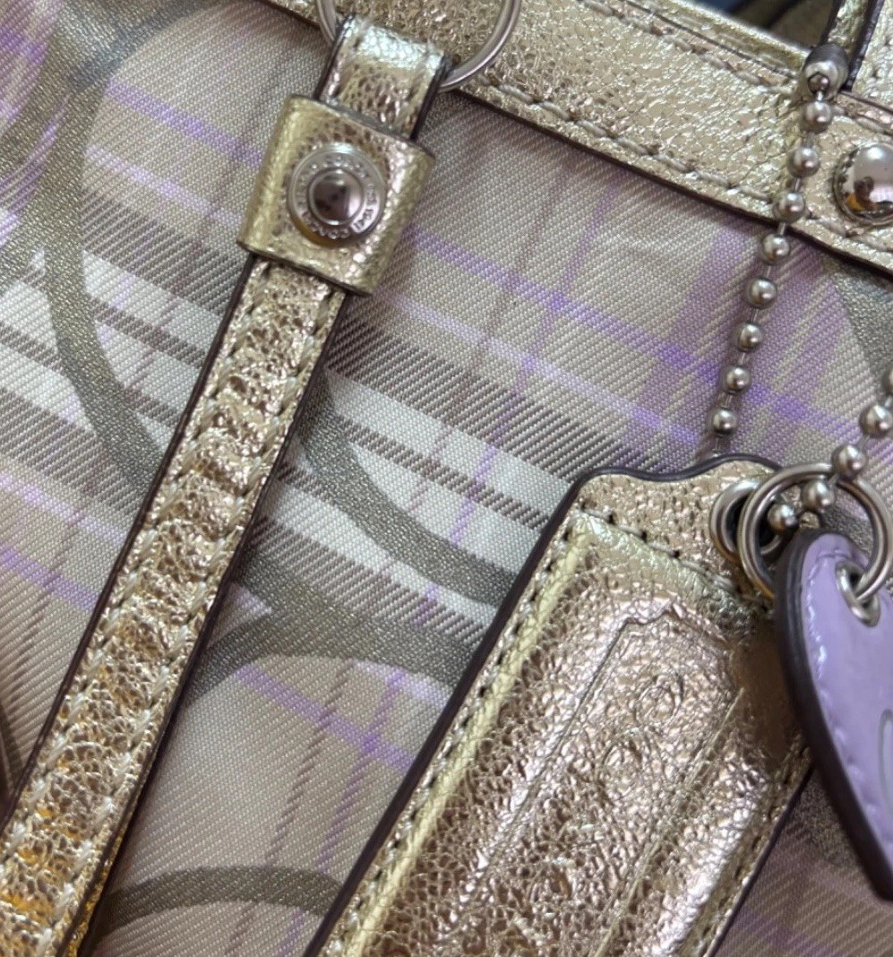 Coach F17474 Signature Tartan Plaid Tote Bag Multicolor Shoulder Purse