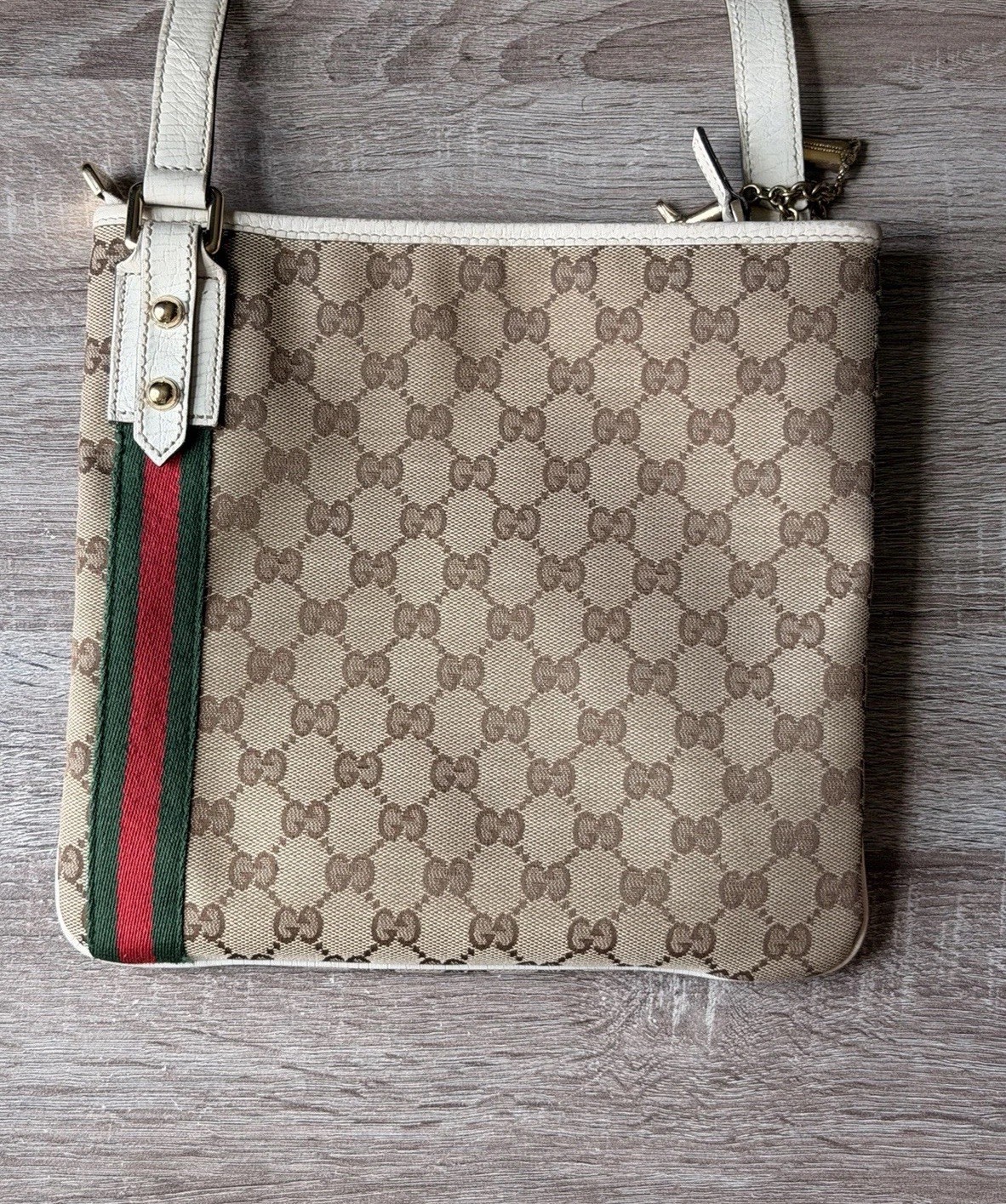 Gucci Jolicoeur GG Web Messenger Bag Beige Canvas With Dust bag