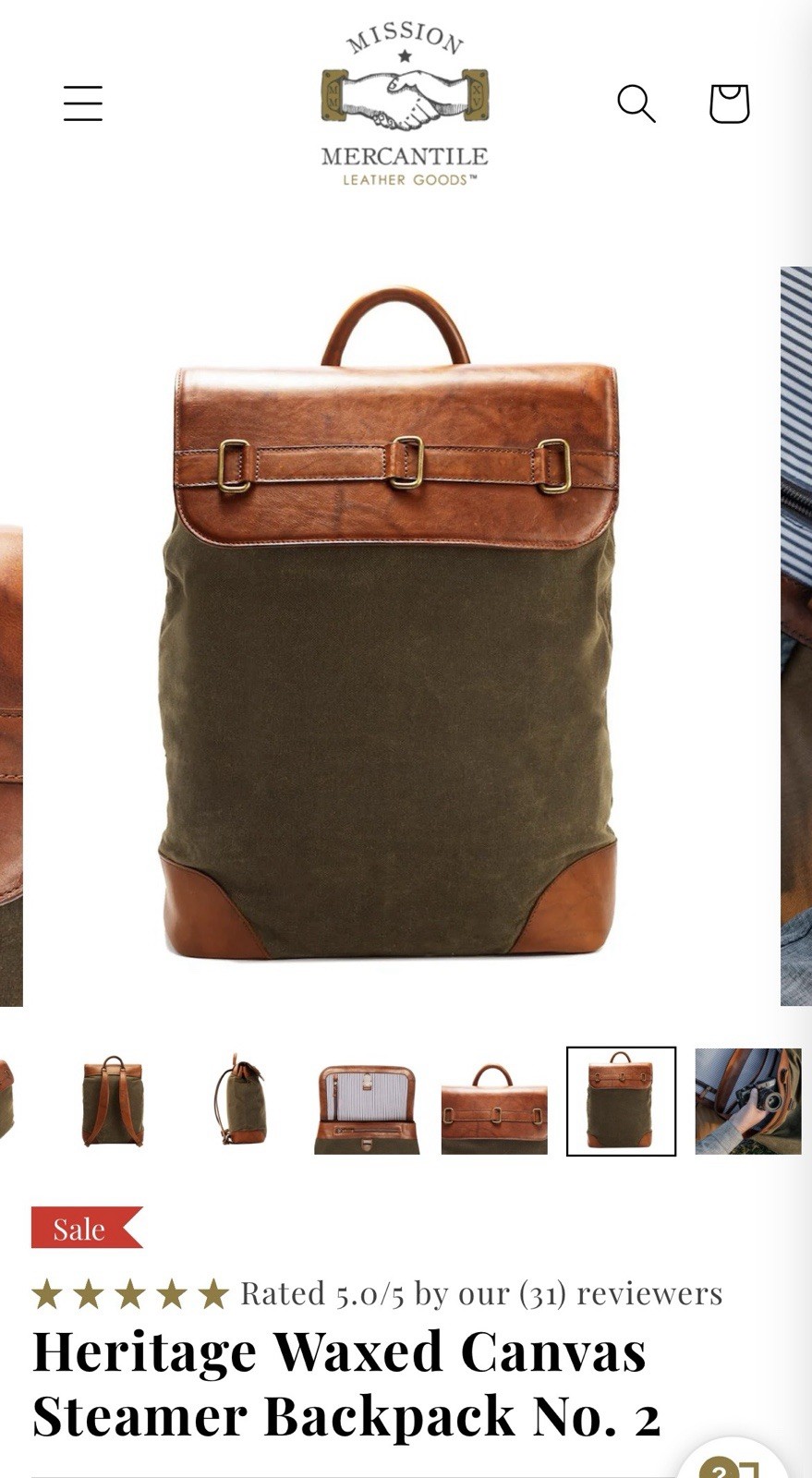 Mission Mercantile Heritage Waxed Canvas and Leather STEAMER BACK PACK Green