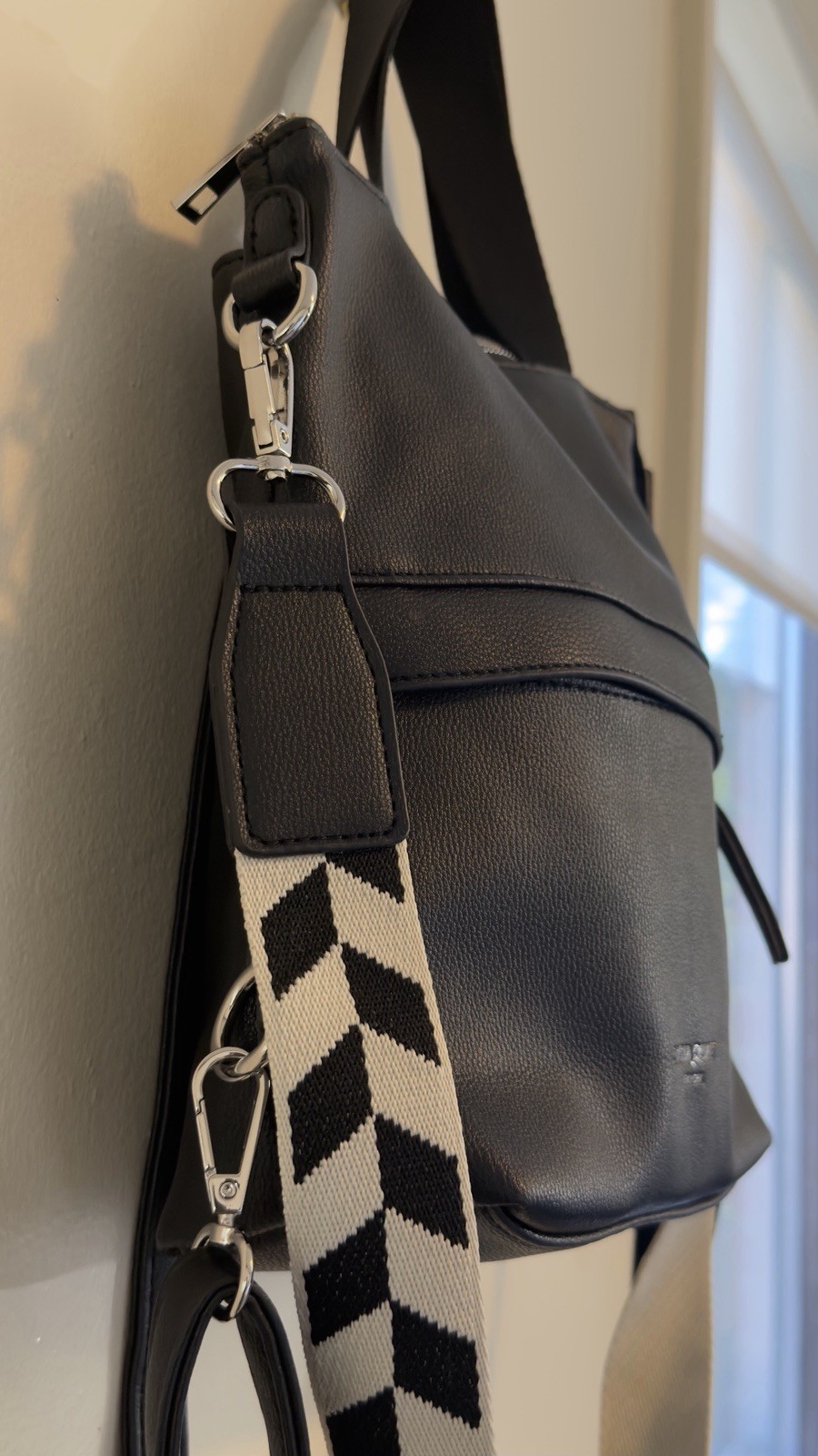 Cynthia Rowley Black Leather Chevron backpack with Detachable Strap