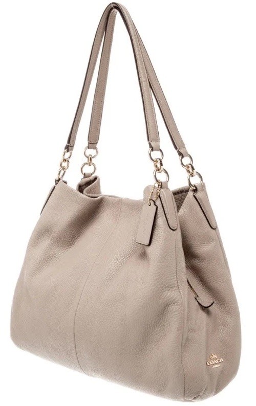 Coach Pebbled Leather Shoulder Bag Tote 3-Compartment Beige Taupe Gold Hardware