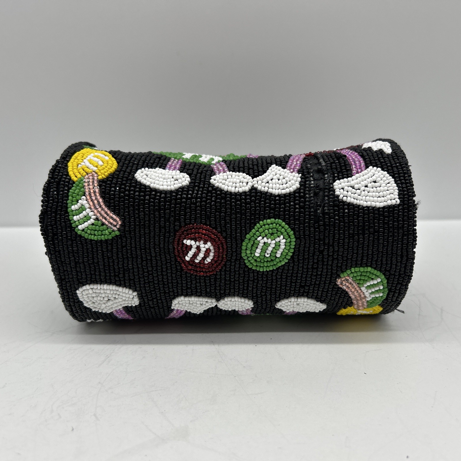 VTG M & M Candy Beaded Barrel Purse Clutch Bag – AS IS -Missing Beads