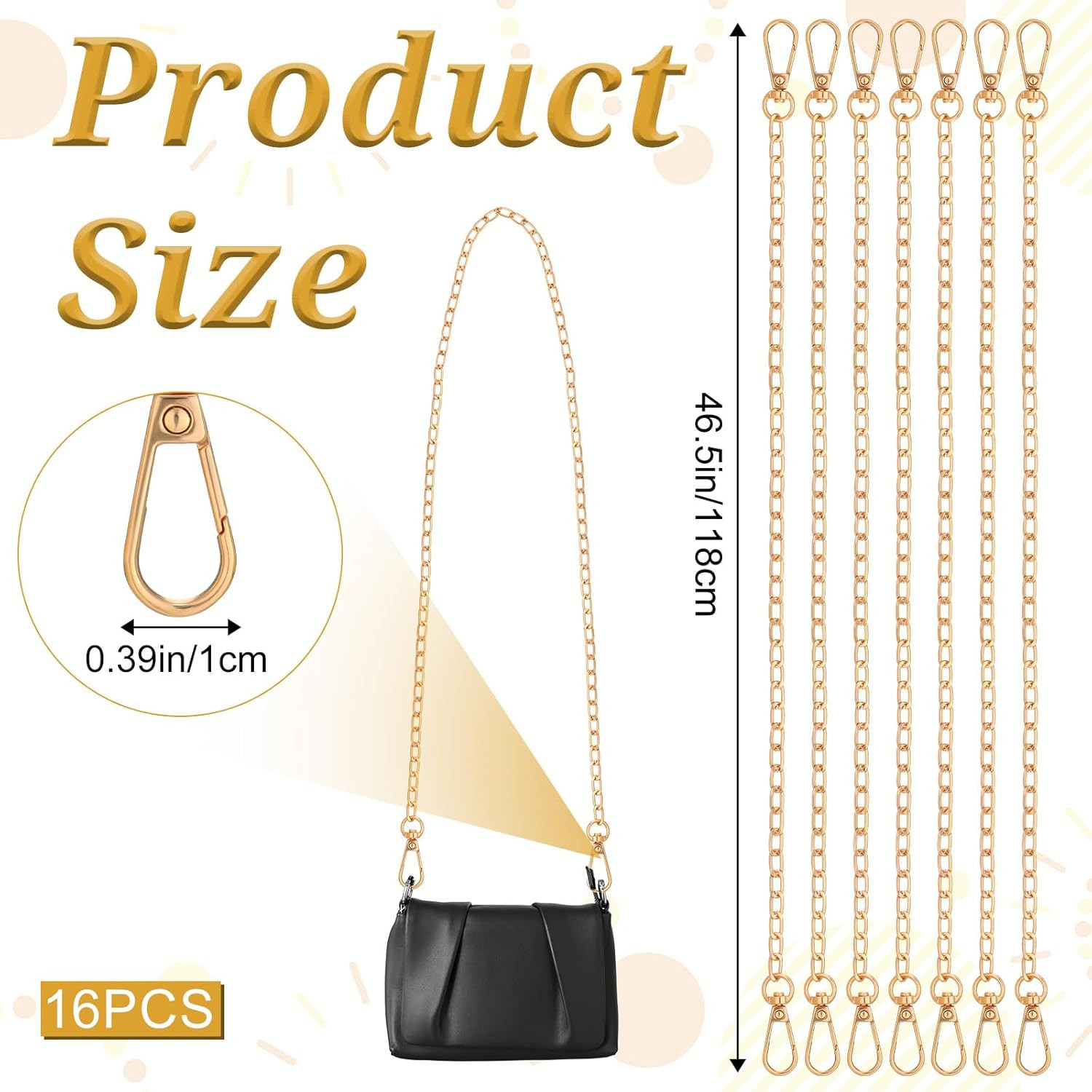 16 Pcs Gold Purse Chain Metal Shoulder Cross Body Bag Strap Replacement with Buc