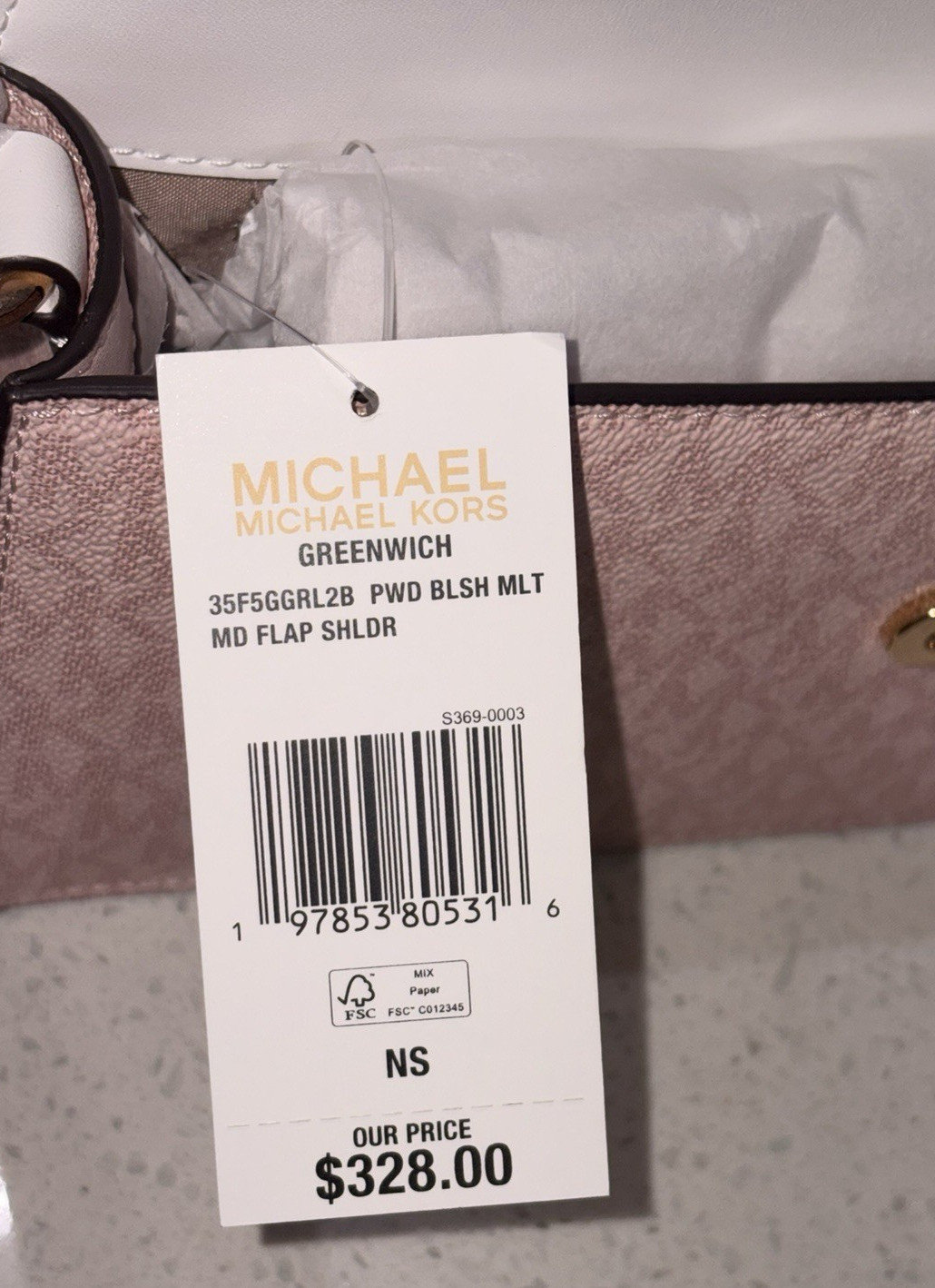 MICHAEL KORS GREENWICH MEDIUM FLAP SHOULDER CROSSBODY BAG MK BLUSH PINK LOGO