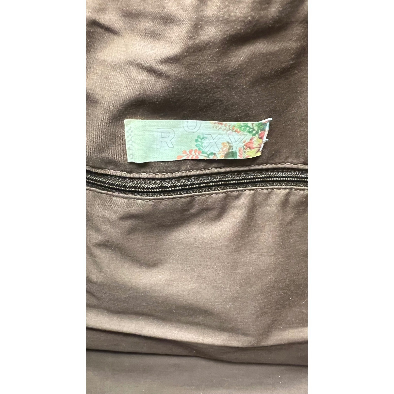 Roxy Tote Bag Large Brown Teal Green Yellow Dot Happy Go Lucky Beach Canvas