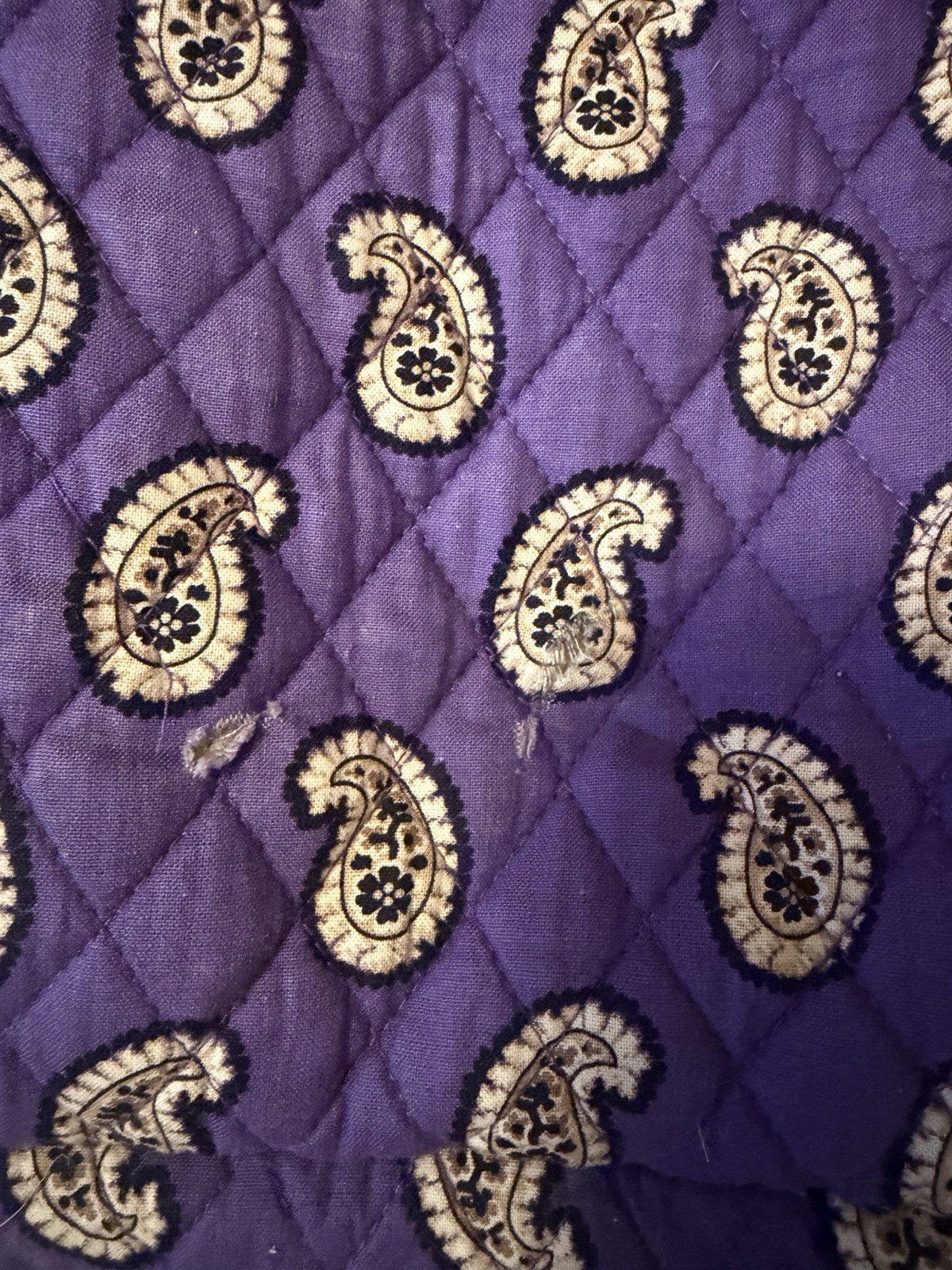 Vera Bradley Purple Paisley Quilted Zip Tote Bag w/ Lined Inner Pockets