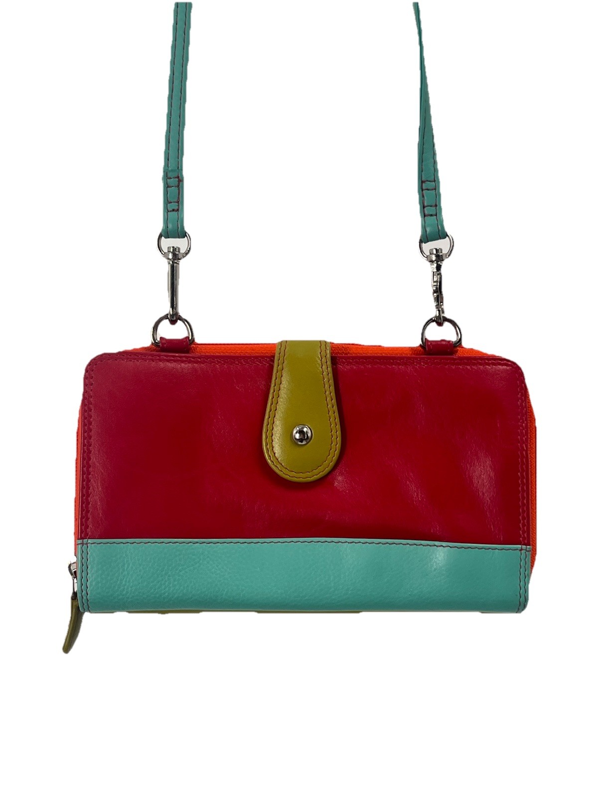 RFID Colorblock Crossbody Mini Bag Leather Travel Red Orange Blue