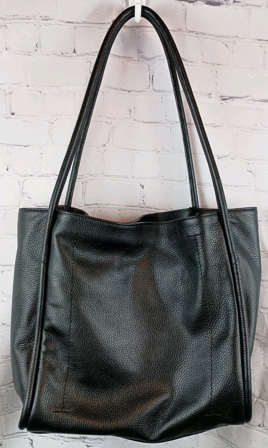 Divina Firenze Black Pebbled Leather Shoulder Tote Bag Made In Italy