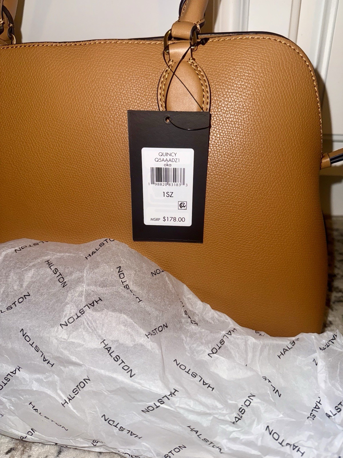 Brand New Halston Luxurious Quincy Signature Logo Top Zip Tote