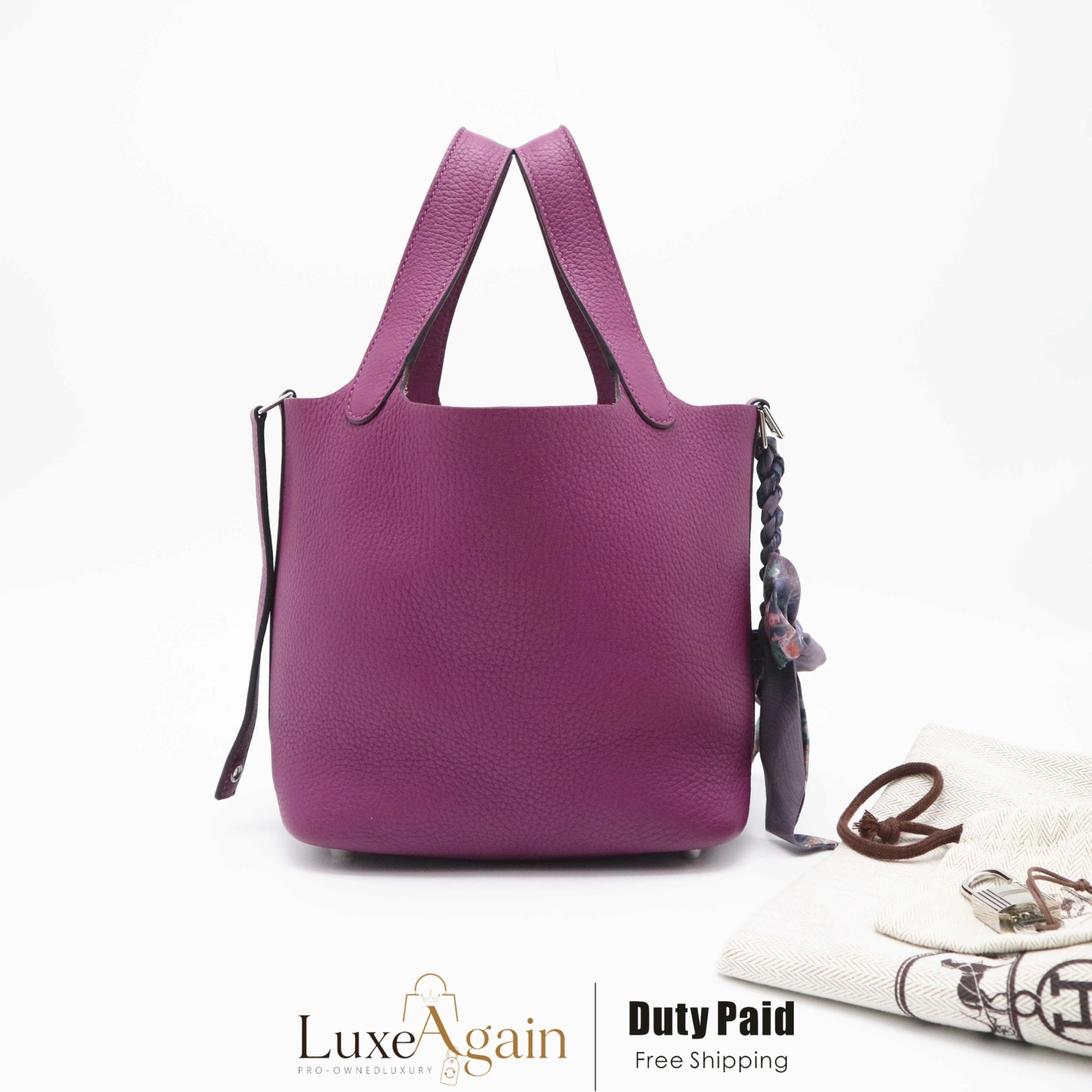 HERMES Picotin Lock 18 Handbag Purple Anemone Taurillon Clemence Leather Z Stamp